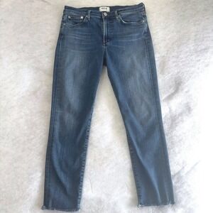Agolde Los Angeles Womens Straight Leg Jeans Blue Raw Hem Size 30